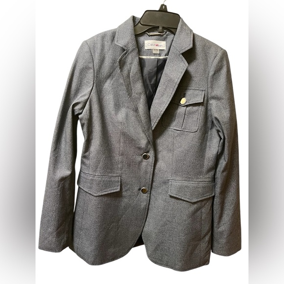 CALVIN KLEIN BLAZER NOTCH COLLAR TWO-BUTTON DOWN WOMEN BLUE COLOR POCKETS SIZE 6 - Picture 6 of 9